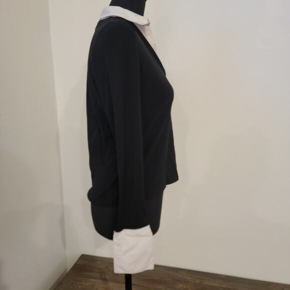 Liz Claiborne 2-in-1 Longsleeve Pullover Blouse Black Knit White Collared SM P - Picture 8 of 12
